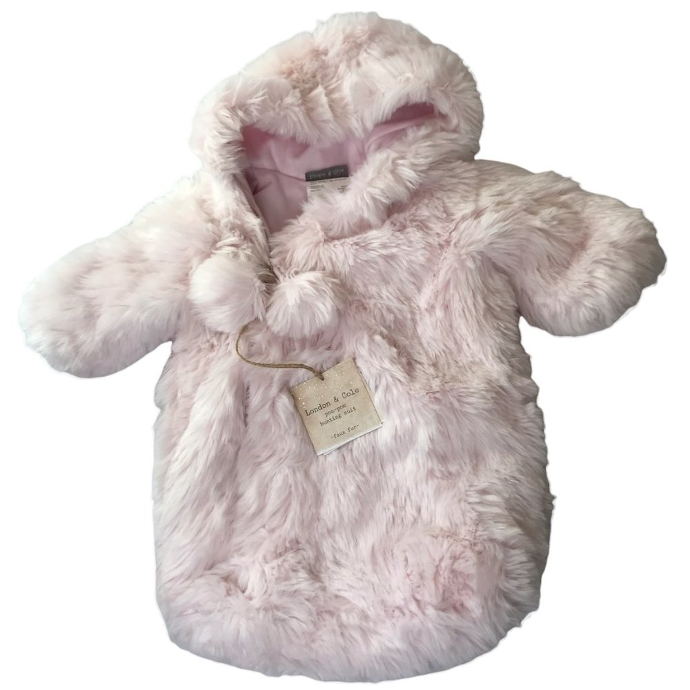 New NWT London & Cole Pom-Pom Bunting Suit Faux Fur Pink Size 6 Toddler.  Girl's